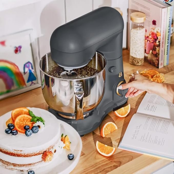 Beautiful 5.3 QT Stand Mixer w/Tilt-Head Design, Stainless Bowl, 300-Watt Power, 12-Speed Control, Includes Beater, Dough Hook, Whisk, Splash Shield (Oyster Gray)