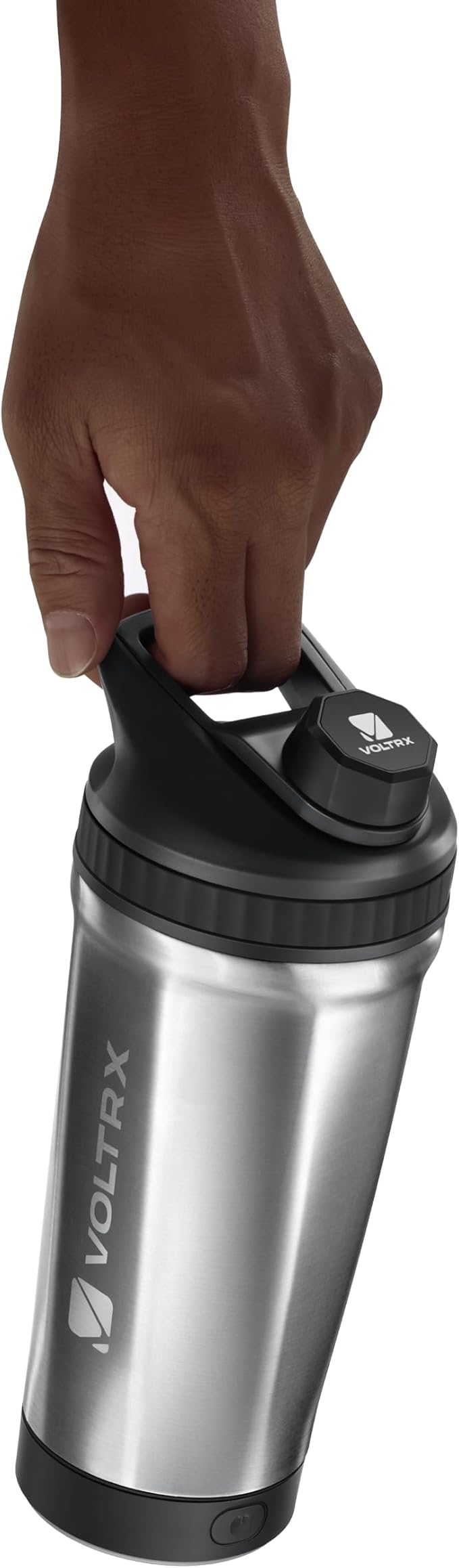VOLTRX ChillMix Shaker Bottle Insulated Stainless Steel - USB C Rechargeable Electric Protein Shake Mixer, Shaker Cups for Protein Shakes and Meal Replacement, Ice White, 16 oz