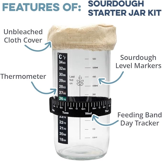 Cultures For Health Sourdough Starter Jar Kit | Easy DIY Breadmaking Kit for Sourdough Bread | Essential Baking Supplies for Homemade Bread | Glass Jar With Spatula Baking Set | Fermentation Set