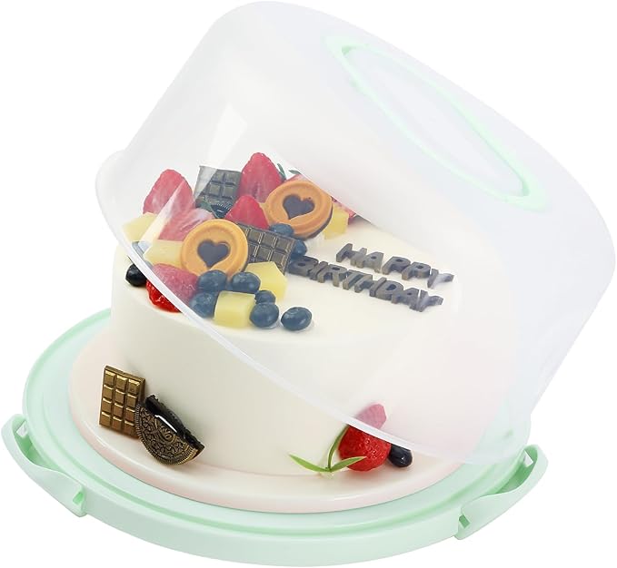Cake Carrier, Carrier Cupcake Holder with Cake Turntable, Cake Carrier with Lid and Handle(Green)