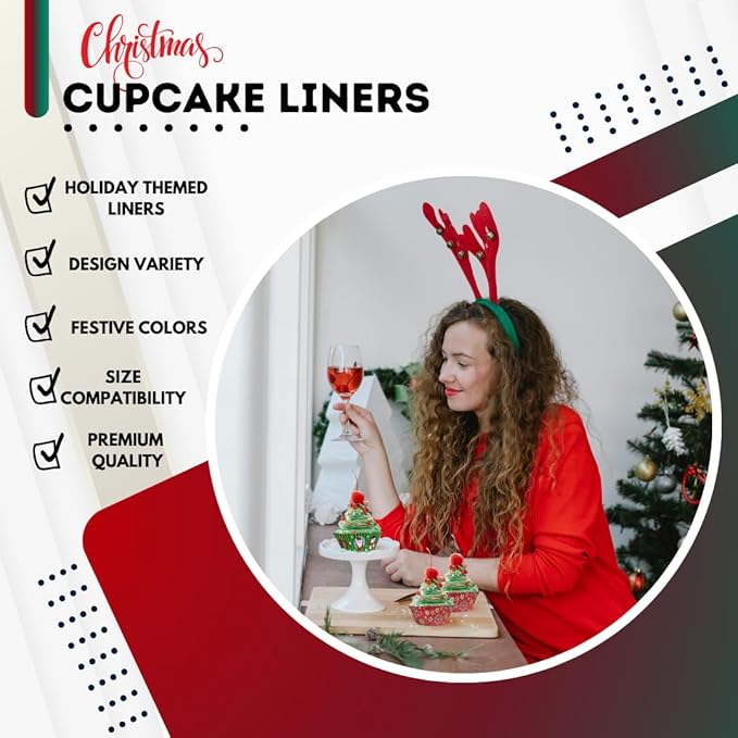 Green Direct Cupcake Liners - Standard Size Cupcake Wrappers to use for Pans or carrier or on stand - Paper Baking Cups, Christmas Design, (Pack of 500)