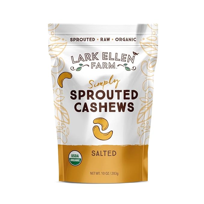 Lark Ellen Farm Sprouted Organic Certifed Cashews Unsalted - 10 oz Bag, Non GMO, Keto Snacks, Paleo, Gluten Free, Vegan, Organic, Plant Based, High Protein, Low Glycemic Index, Peanut Free Facility…
