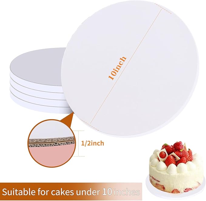 8Pcs Cake Boards 10 Inch Round,White Sturdy 1/2 Inch Cake Drum,10 Inch Cake Boards,Disposable Cake Plates,Corrugated Cake Base Cake Drums for Father's Day