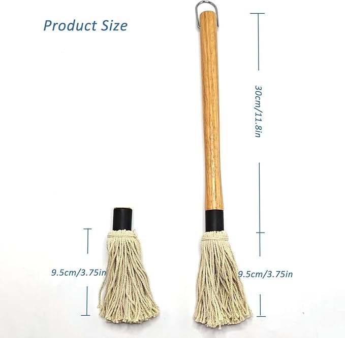 Basting Mop Brush 15.5" for BBQ Grilling - Wooden Handle Detachable with 2 Replacement Heads &Silicone Brush - Grill Tools for Outdoor Cooking, Camping, Smoking