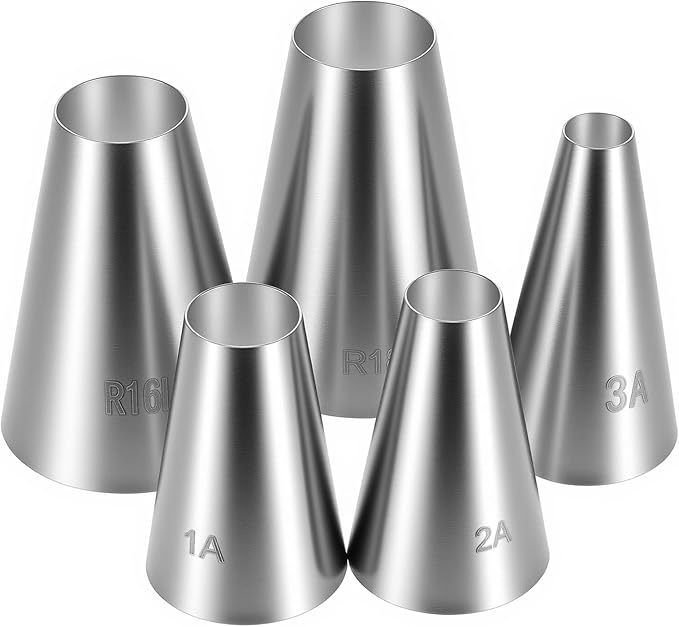 Large Round Piping Tip for Cake Decorating, 5 Pieces Stainless Steel Cupcake Frosting Nozzles Cake Tool Frosting Tip Russian Pastry Icing Dispensers for Baking Cookies Puff Doughnut Cream Bag Filler