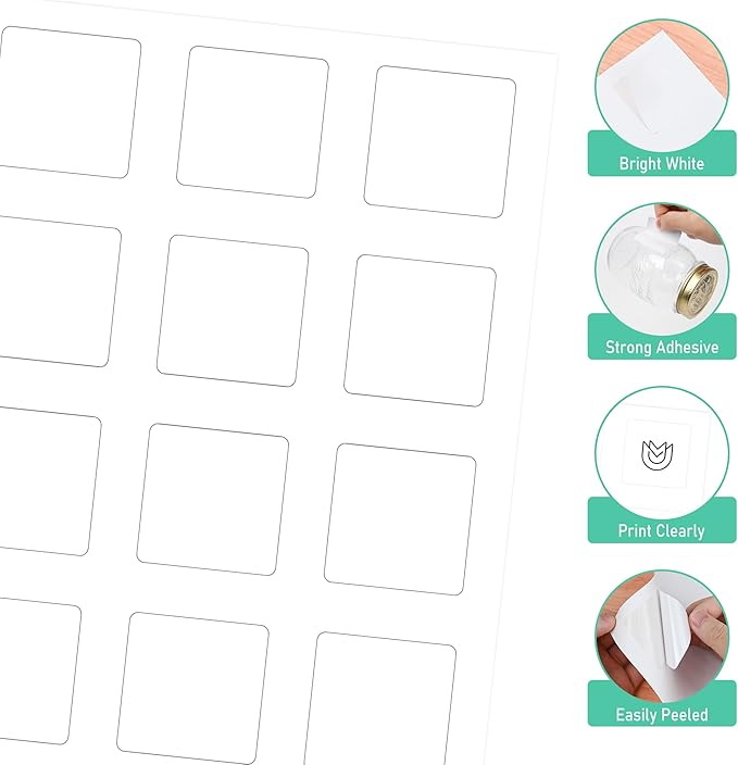 L LIKED 360 Printable Matte Square Sticker Labels 2”x2”- 12 Labels Per Sheet, 30 Sheets - Compatible with Laser & Inkjet Printings