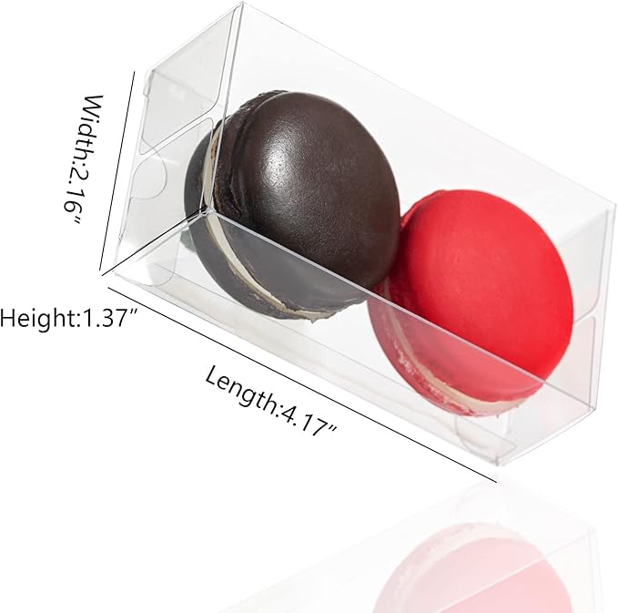 100 Pack Clear Macaron Boxes for 2 Small Plastic Chocolate Covered Ore Boxes 4.17 x 2.16 x 1.37 Inches for Wedding Bridal Shower Baby Shower Party Favors Small Bakery Boxes Pastry Treat Boxes