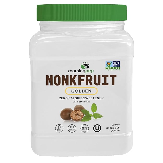 Morning Pep Monk Fruit Sweetener, golden Sugar Substitute, 5 lb, Keto Friendly, 1:1 Sugar Replacement, Zero Calorie, Non-GMO, Kosher, Golden - 5 lb