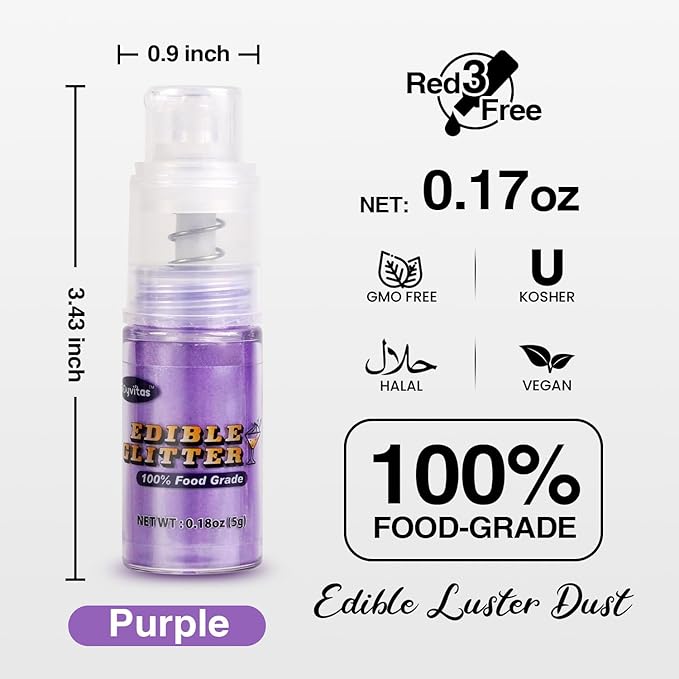 Purple Edible Glitter Spray 5g, Shimmer Edible Glitter for Cocktails, Food Grade Luster Dust for Beverages & Cake Decorating, Drinks, Baking, Chocolate