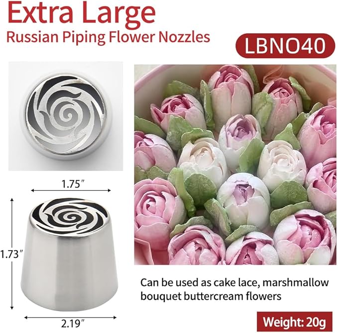 Extra Large Russian Piping Tips for Marshmallows Stainless Steel Flower Frosting Nozzles many styles Cake Decorating Baking tool for Buttercream, Cupcakes Cookies(SL40)
