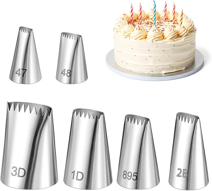 6Pcs Basketweave Piping Tip Set Braided Decorating Tube Set Stainless Steel Half Row Braided Flower Mouth Nozzles for Pastry Cupcakes Cakes Cookies Decorating Pastry Fondant Tools