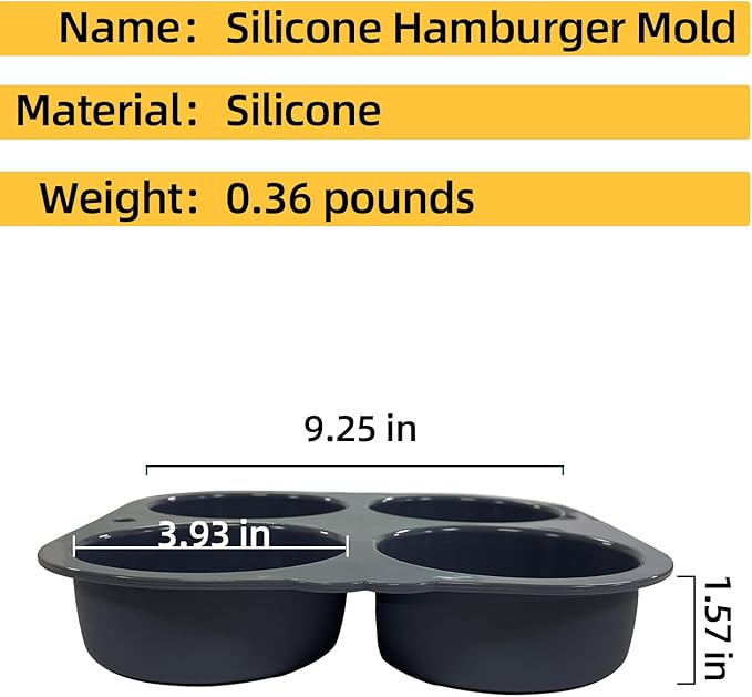 4-cavity Silicone Hamburger Bun Pan, Nonstick Loaf Pan & Heat Resistant Burger Bun Pans for Baking, Bread Pans for Homemade Bread, Bread pans for baking, Easy to Use Burger Pan