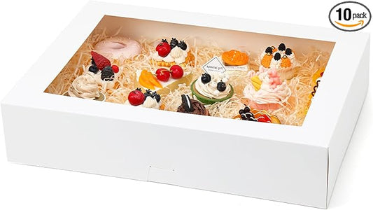 Moretoes 10pcs 19x14x4in Half Sheet Cake Boxes with Window,White Bakery Boxes, for Pastry Baking Cake Donuts Cupcake Pie Packaging