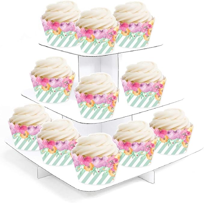 Andaz Press Party Cupcake Wrapper Decorations, Pink Floral Flowers on Mint Green Stripes, 24-Pack, For Girls 1st Birthday Baby Bridal Shower Tea Party Themed Decorations