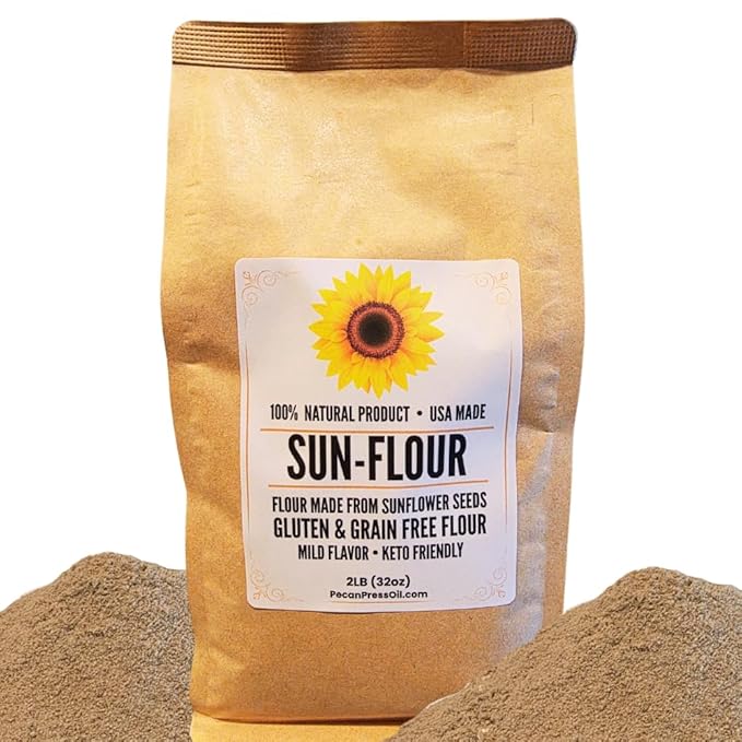 The Pecan Press Pure Sunflower Flour, 2 lb, Gluten Free, High Protein, Cold-Pressed, Resealable Bag