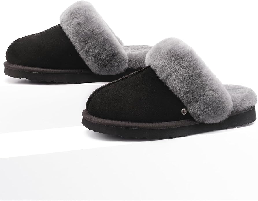 Parfeying Women's Sheepskin House Slippers Indoor Outdoor Shearling Shoes for Women