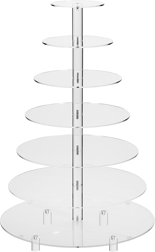 Jusalpha 7 Tier Round Acrylic Glass Cupcake Stand-cake stand-dessert stand, cupcake Tower 7 Tier With Base (7RF-S)