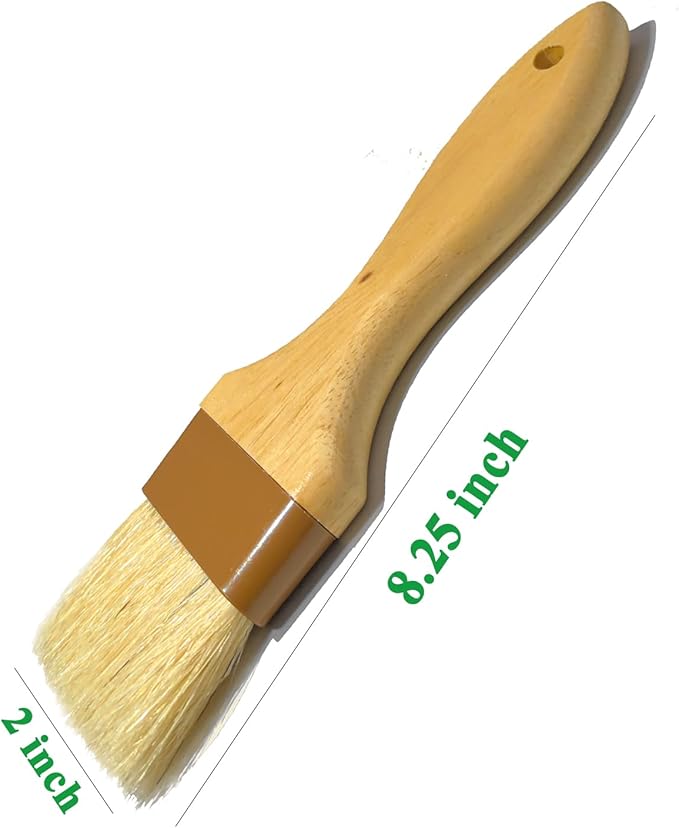 Pastry Basting Brush for Baking 2 inch,Natural Boar Bristle Food Grade Brush,Heat Resistant Cooking Brush for Oil and Sauce,Non Shedding Bristles for Butter Egg Wash Marinades BBQ Grill Barbecue