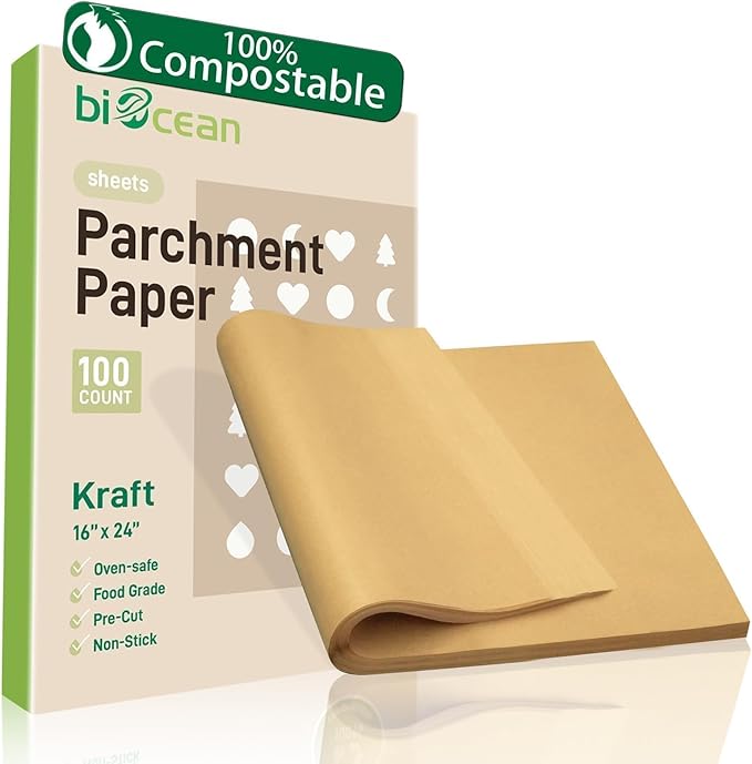 100Pcs 16x24 In Unbleached Parchment Paper Sheets - Heavy Duty Precut Baking Paper, Non-Stick & Non-Toxic for Air Fryer, Oven, Steaming - Bake Cookies, Cake, Bread