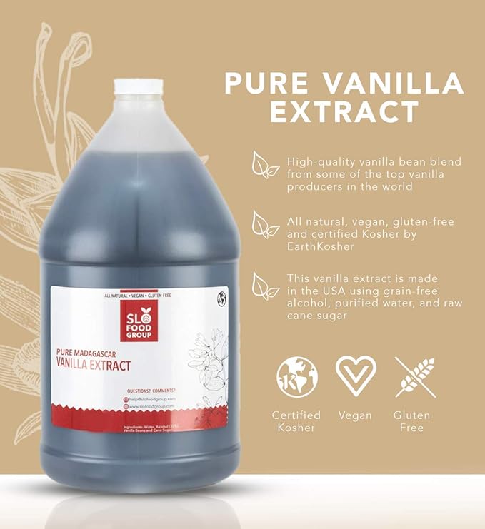 Slofoodgroup - Pure Vanilla Extract - (128 fl. oz/ 1Gallon) - Made from Premium Vanilla Beans from Madagascar, Uganda, and Papua New Guinea - For Cooking and Baking