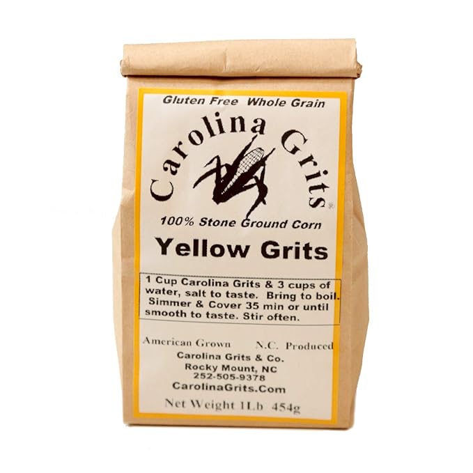 Carolina Grits Company Traditionally Stone Ground Yellow Grits, non-GMO, Whole Grain and Gluten Free (Yellow 1 Pack (1 Pound))