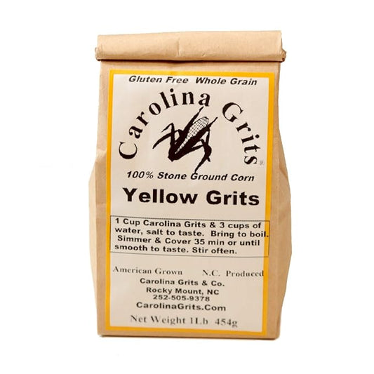 Carolina Grits Company Traditionally Stone Ground Yellow Grits, non-GMO, Whole Grain and Gluten Free (Yellow 1 Pack (1 Pound))