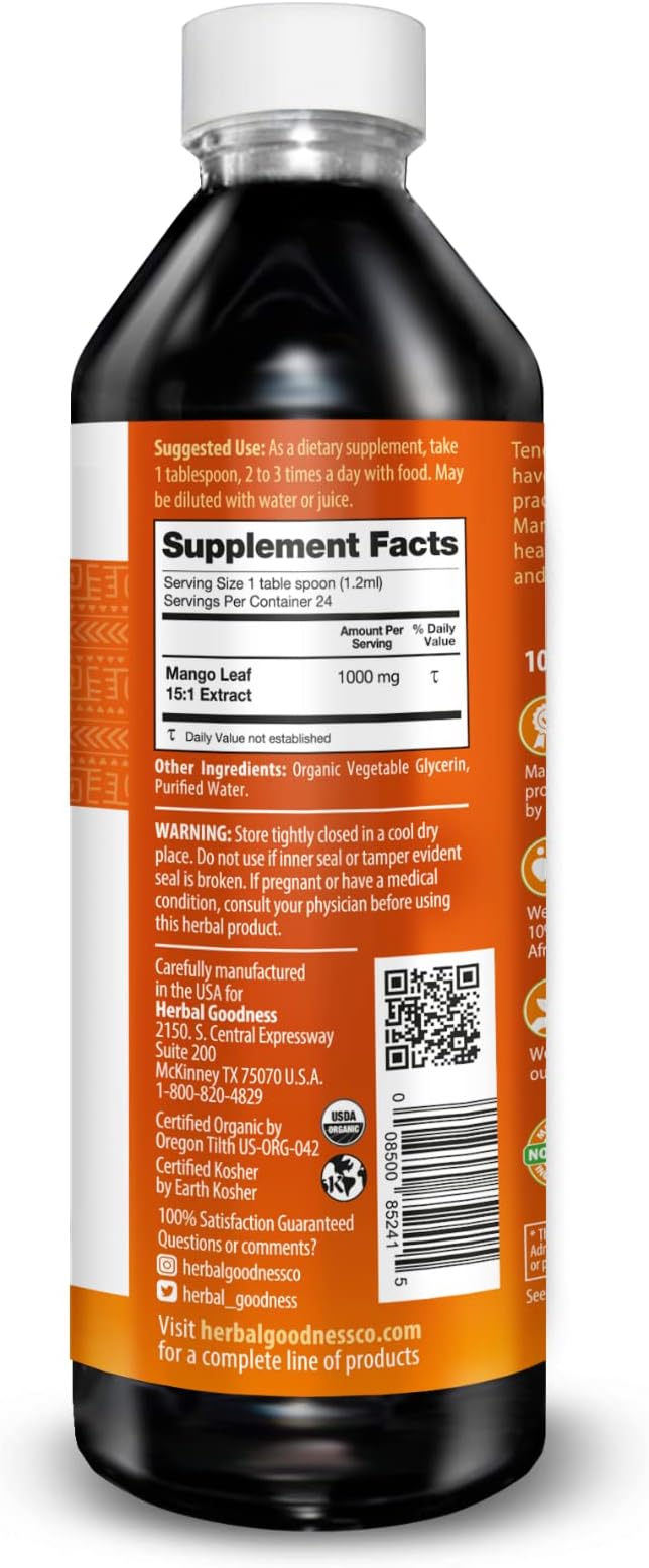 Mango Leaf Extract Liquid Organic - African Mango - Gut, Immunity, Digestive Support, General Wellness - Natural Supplements -12oz btl - Herbal Goodness