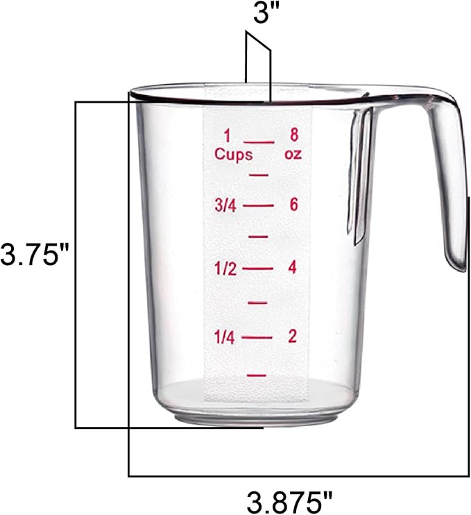 Amazing Abby - Melissa - 8-Ounce Plastic Measuring Cup (4-Pack), 1-Cup (1/4-Quart) Food-Grade Measuring Cup, Unbreakable, Stackable, Dishwasher-Safe, Great for Oil, Vinegar, Flour, and More