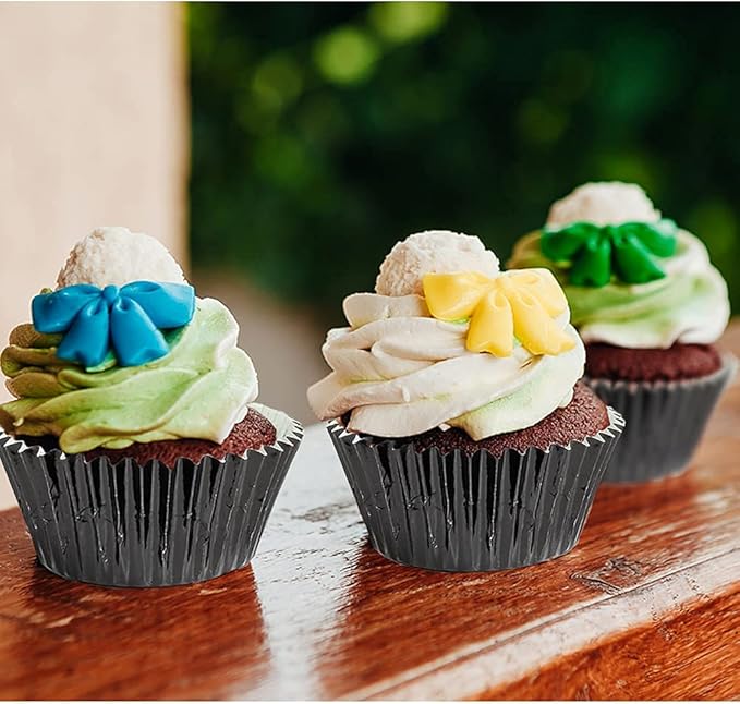 Cupcake Liners Black,GOLF Standard Size Black Foil Cupcake Liners Wrappers Metallic Baking Cups,Muffin Paper Cases, 100 Pack