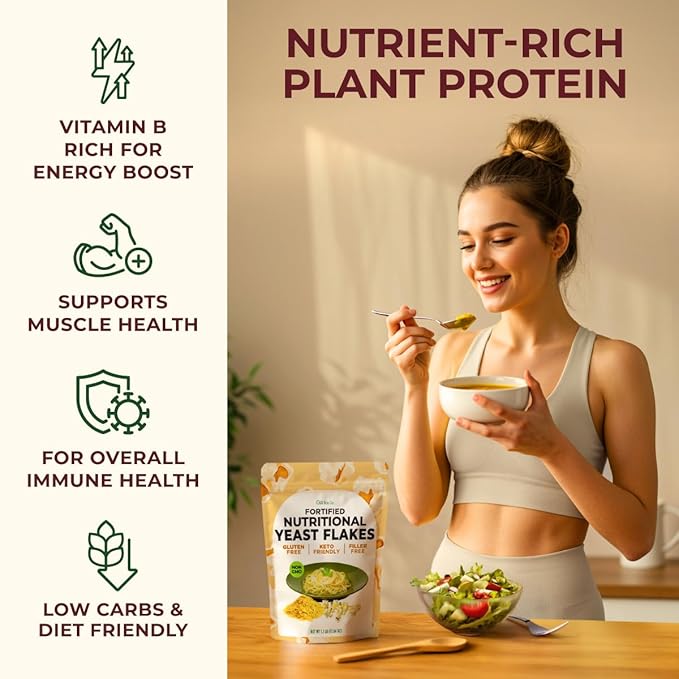 Gya Tea Co Fortified Nutritional Yeast Flakes 1.1lb (17.64 Oz) Dairy Free, Premium Vegan Cheese Substitute, Source Of Protein & Vitamins - Non-GMO, Keto-Friendly, Gluten Free
