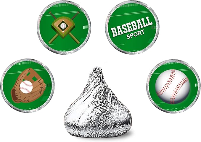 Baseball Round Candy Stickers - Batter Up - Sports Theme Baby Shower or Birthday Party Round Labels Fit Chocolate Candy (160 Pieces