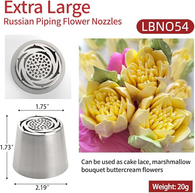 Extra Large Russian Piping Tips for Marshmallows Stainless Steel Flower Frosting Nozzles many styles Cake Decorating Baking tool for Buttercream, Cupcakes Cookies(SL54)
