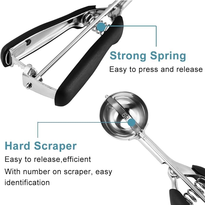 Cookie Scoop Set, Include 1 Tbsp/2 Tbsp/3 Tbsp, Cookie Scoops for Baking Set of 3, 18/8 Stainless Steel, Good Grip, Non-Slip, For Cookies Cupcake Muffin Ice Cream waffle