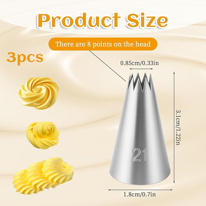 3 Pack Open Star Cake Decorating Tip Churro Piping Bags Tip Set Stainless Steel Icing Piping Tip for Frosting