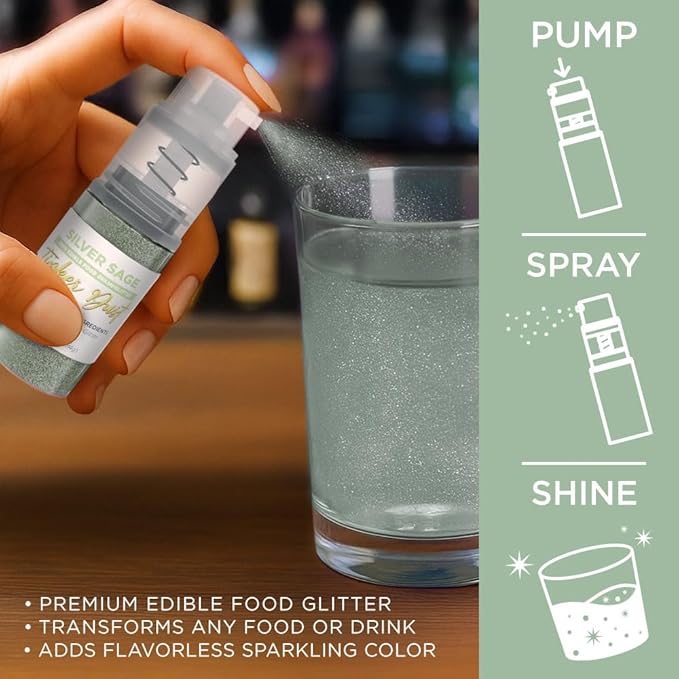Bakell - Silver Sage Tinker Dust (4g, 1x Mini Spray Pump) Edible Glitter for Food, Desserts, and Beverages!