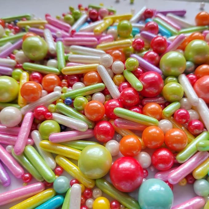 Edible Multicolor Pearl Sugar Sprinkles Candy Mix Size Baking Edible Cake Decorations Cupcake Toppers Cookie Decorating Wedding Party Valentine Halloween Christmas Supplies 85g/3oz