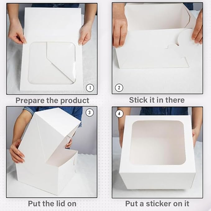 JBR & JM 5-Pack White Cake Boxes with Window - 10x10x5 Inches, Disposable Bakery Box for Cakes, Pastries, Desserts, Cookies - Square Cake Containers for Birthday Parties and Weddings