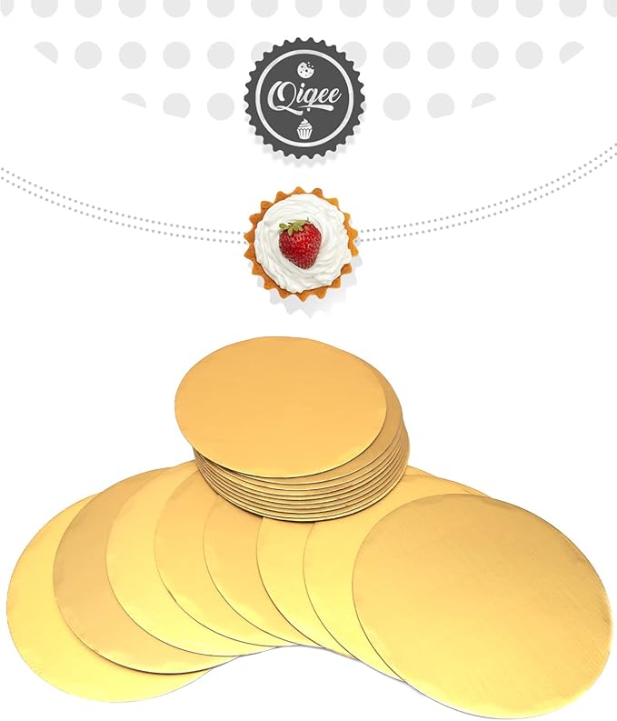 qiqee 12 Inch Gold Cake Boards Round 40-Packs Circles Rounds Base Food-Grade Cardboard Cake Plate（Thinner But Stronger）