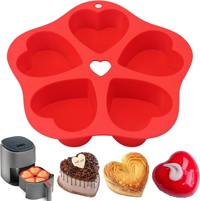 Silicone Mini Air Fryer Muffin Pan Cups for Oven Baking,1 pcs Heart Shape Egg Bite Mold Muffin Tins Cup Cake Pan Tray for Air Fryer Basket Liners Accessories Baking Muffin Cakes Pancake
