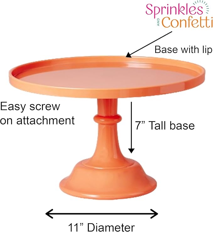 Sprinkles & Confetti 11" Peach Orange Plastic Cake Stand – Elegant and Durable Melamine Dessert Display Tray for Parties, Weddings, Birthdays & Catering Events – Reusable Serving Platter