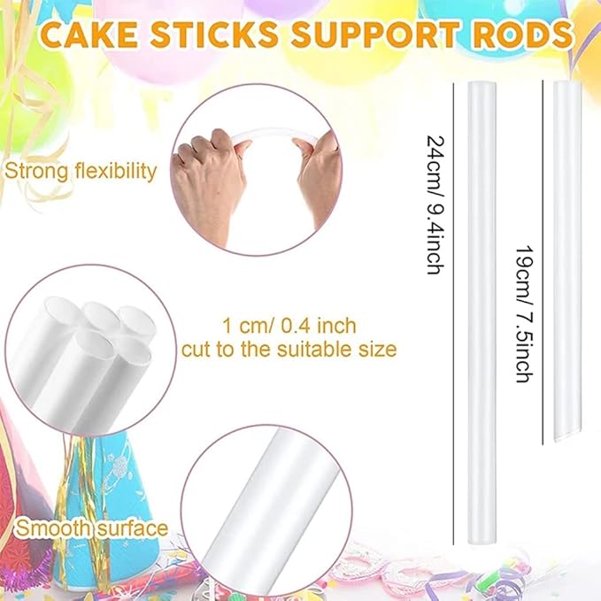 28-Piece Dowel Rods Set Includes 12 White Plastic Rods and 4 Separator Plates For 4, 6, 8, 10 Inch Cakes