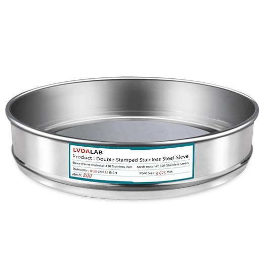 304 Stainless Steel Lab Sieve Screen Mesh, 200 Mesh (0.075mm) Aperture Test Sieve, 12Inch(30cm) Diameter Economy Standard Analysis Sample Test Sieves for Industrial Laboratory Homes