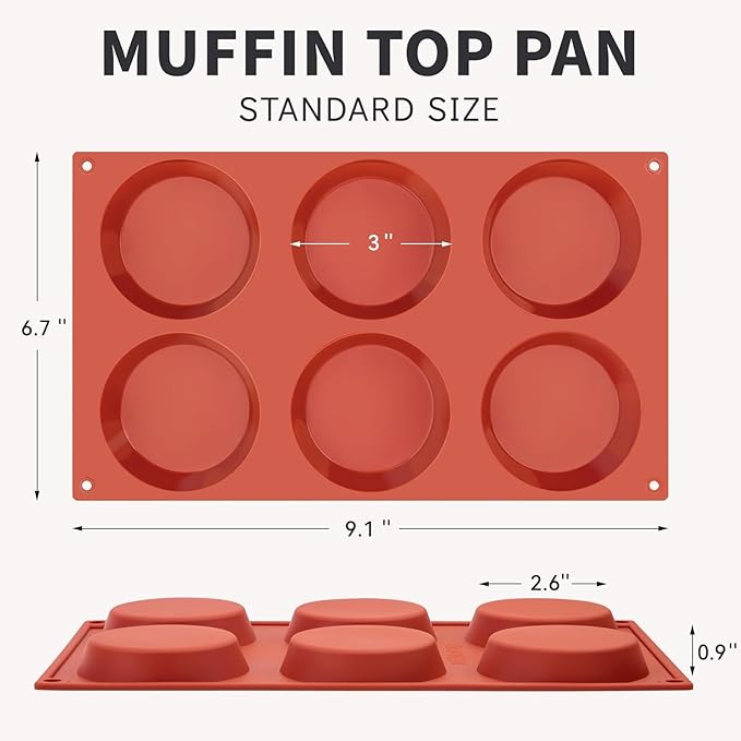 3 Pack Silicone Egg Molds for Breakfast Sandwiches, 3 Inch Non-Stick Round Muffin Top Pans for Baking Egg Bites, Whoopie Pies, Corn Bread, Tarts