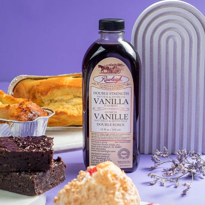 Rawleigh Double Strength Vanilla Flavoring: 12 fl oz, Pure Bourbon Madagascar Vanilla Beans, Premium Flavoring for Baking Cookies, Cakes, & Desserts, Ice Cream, & Desserts, 2X Strength - Pack of 1