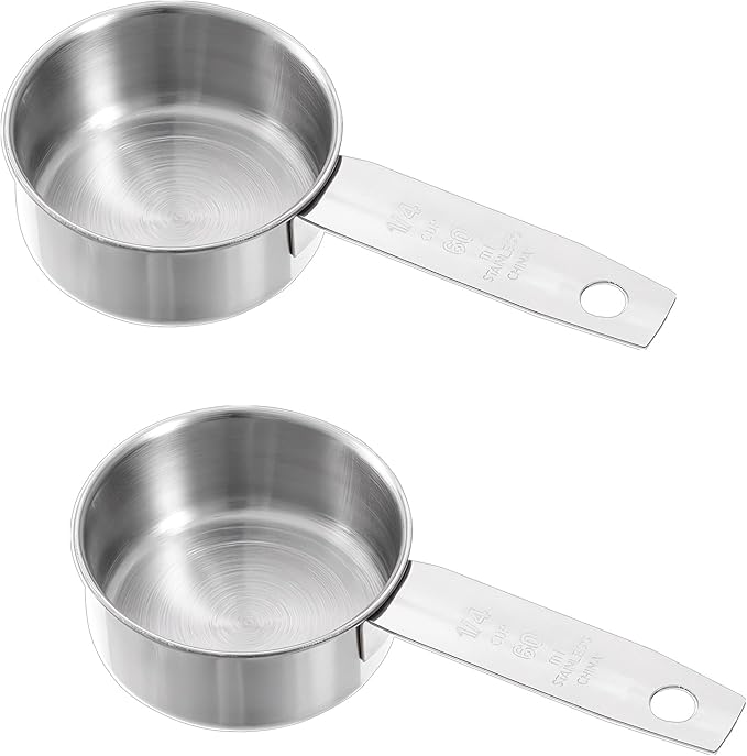 2 Pcs Stainless Steel Measuring Cup, 60 ml 2 oz 1/4 Inch Cup Scoop Stainless Steel Measuring Cups Metal Coffee Scoop Cat Food Scoops for Wet and Dry Ingredients Cooking Baking Kitchen, Dishwasher Safe