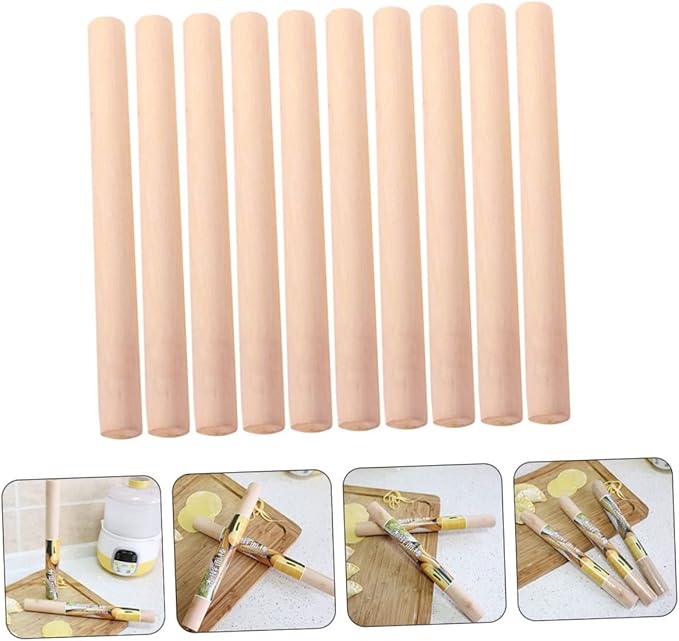 10pcs Rolling Pin Wooden Dough Roller French Cookies from France Wood Biscuits Dough- Smooth Roller Wood Dough Roller Baking Tool Clay Tools Pie Crust Cake Dumpling
