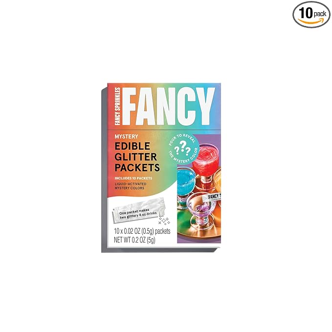 Fancy Sprinkles Mystery Colors Edible Glitter Packets Portable & On-The-Go for Sparkling Drinks, Champagne, Cocktails, Wine, Beer, & more. (1 Pack)
