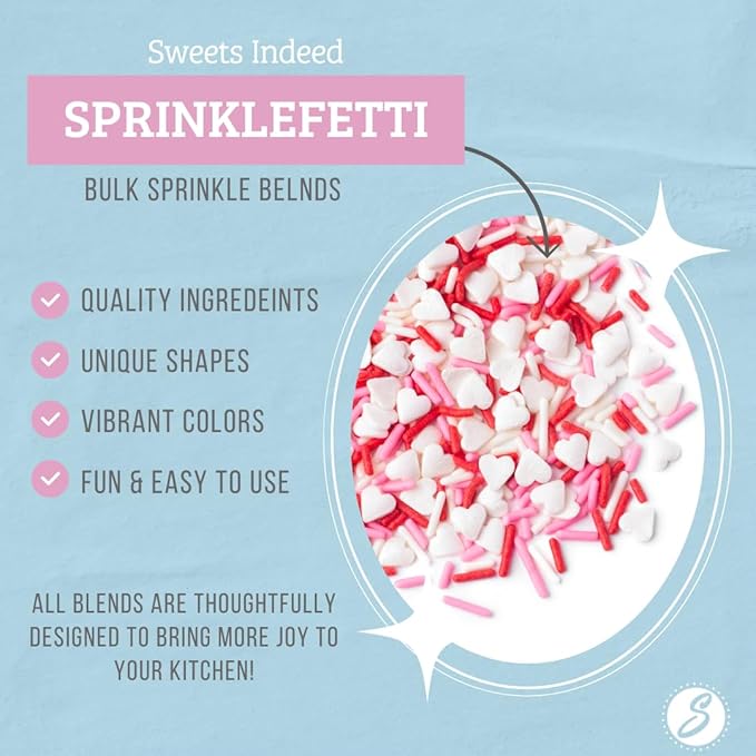 Sweets Indeed Sprinkles Bulk 10 ounce Edible Sprinkle Mix Perfect for Cake Decorations Baking Ice Cream Cookies Cupcake Topper (Sweatheart Jimmies)
