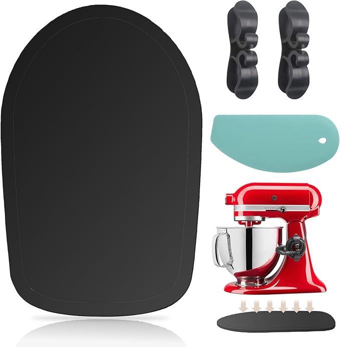 Compatible with Kitchen Aid Mixer Slider for 4.5-5 QT Stand Mixer, Kitchen Aid Sliders for Countertop, Mixer Slider Mat for Kitchen Aid Stand Mixer, W/ 2×Cord Holder, 1×Silicone Scraper (Black)