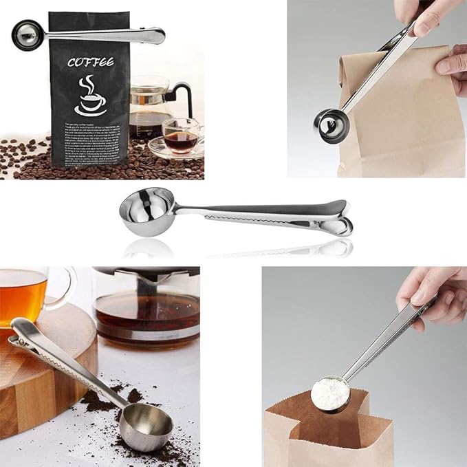 Coffee Scoop,Stainless Steel Coffee Scoop Clip,Coffee Spoon Measuring,for Ground Coffee and Beans,Set of 2(15ml/Black+30ml/Silver).